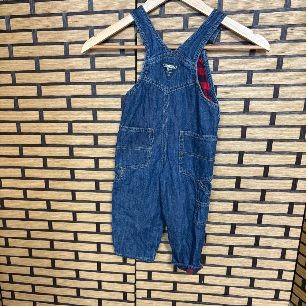Osh Kosh Denim Plaid Lined Overalls Size‎ 18 Months